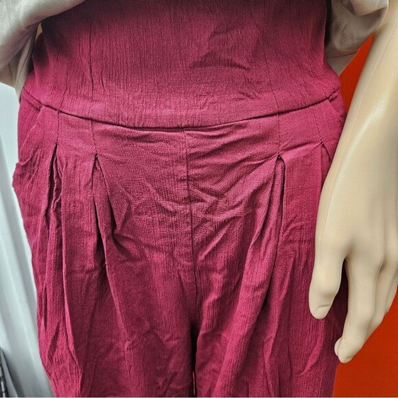 Free People Larissa Pant Cropped Wide Leg in Raspberry Red Pink - Picture 5 of 9